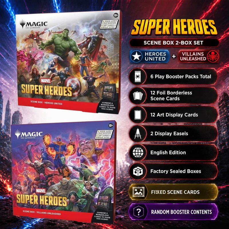 Magic: The Gathering Marvel Super Heroes MSH Heroes United & Villains Unleashed Scene Box 2-Box Set English Factory Sealed Collector Gift-3