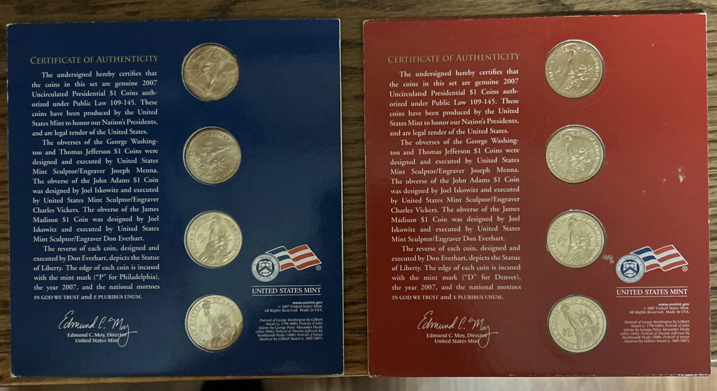 2007 P&D Presidential Dollar - Two 4 Coin Sets - Uncirculated $1 Coins US Mint-2