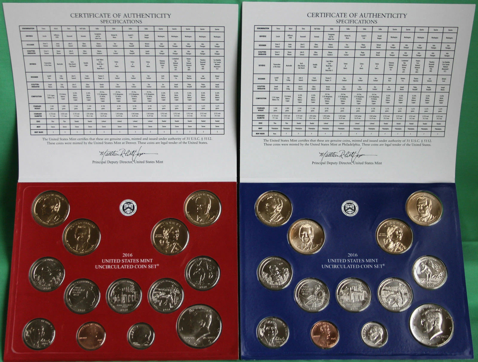 2016 ANNUAL US Mint Uncirculated Coin Set P and D Minted 26 Coins with COA-2