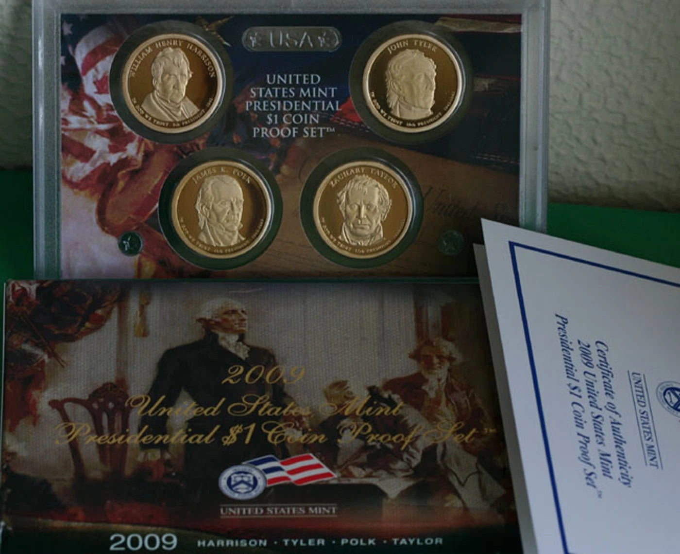2009 S Proof Presidential 4 Coin US Mint Set of Golden Dollars Box and COA $1-2