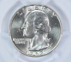 Moneda de 25 centavos Washington MS64 PCGS Etiqueta Azul 1962-D-2