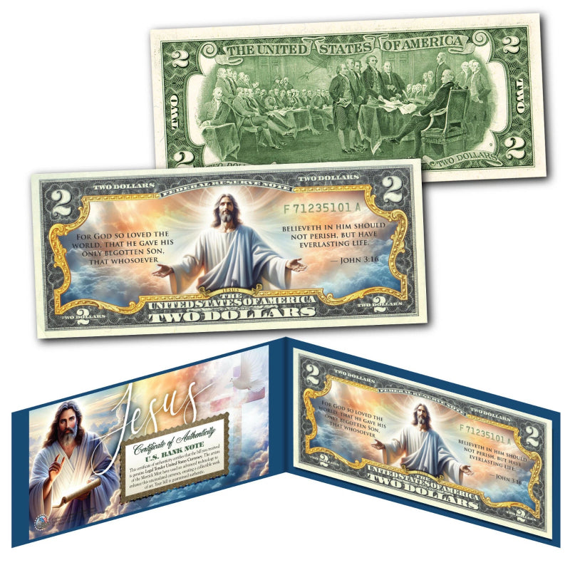 JESUS CHRIST John 3:16 Religious Bible Verse Genuine Legal Tender U.S. $2 Bill-2