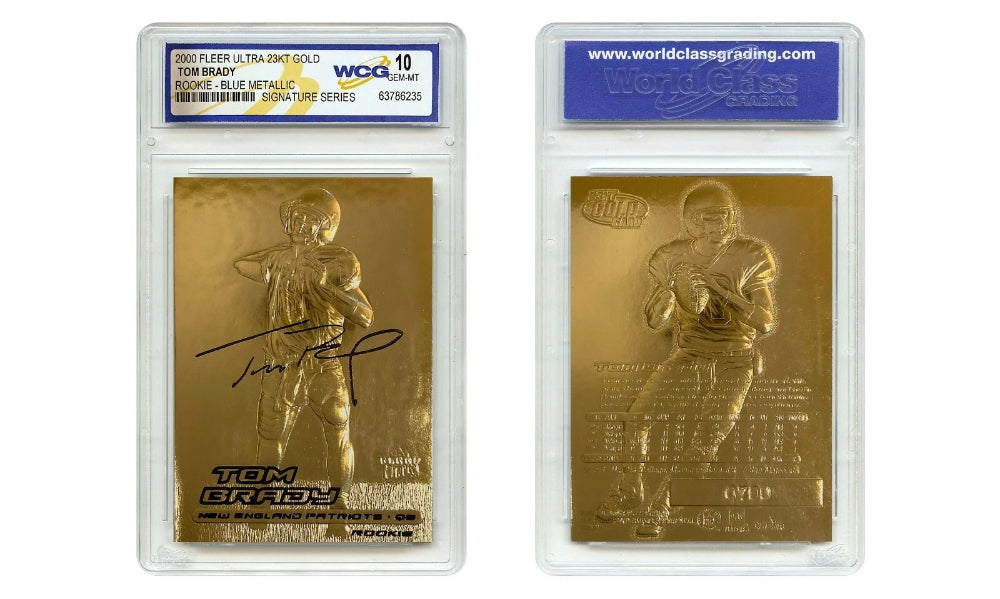 TOM BRADY 2000 Fleer Ultra 23K GOLD ROOKIE Card Metallic RC - Calificación Gem-Mint 10-2
