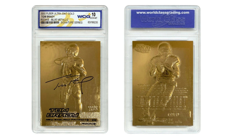 TOM BRADY 2000 Fleer Ultra 23K GOLD ROOKIE Card Metallic RC - Calificación Gem-Mint 10-2