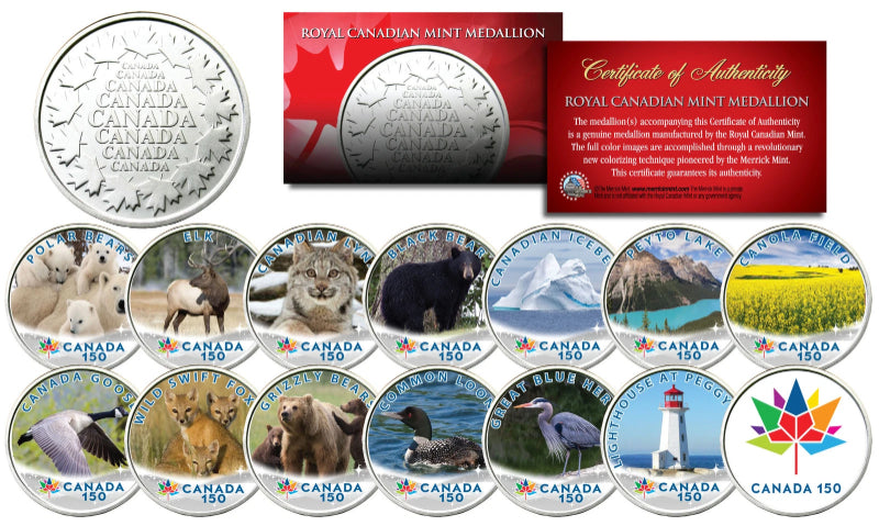CANADA 150 ANNIVERSARY RCM Royal Canadian Color Medallions SET of 14 - WILDLIFE-1