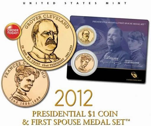Grover Cleveland Presidential $1 Coin & First Spouse Medal Set