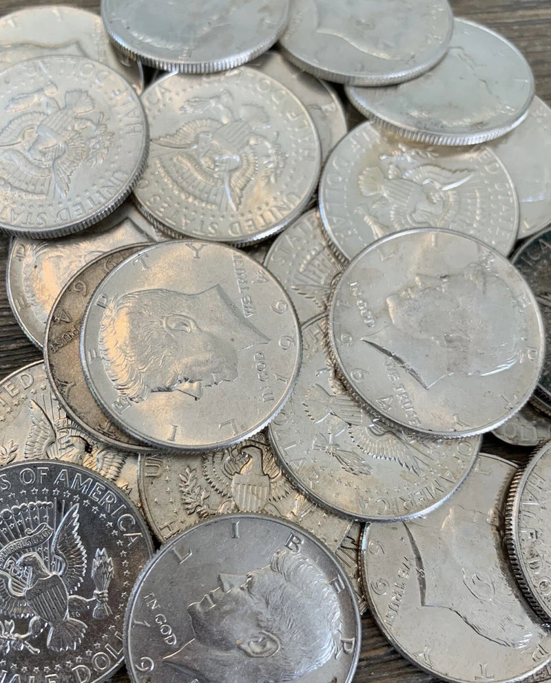 Moneda de medio dólar Kennedy de 1964, 90 % plata, en circulación. Elija la cantidad.-2
