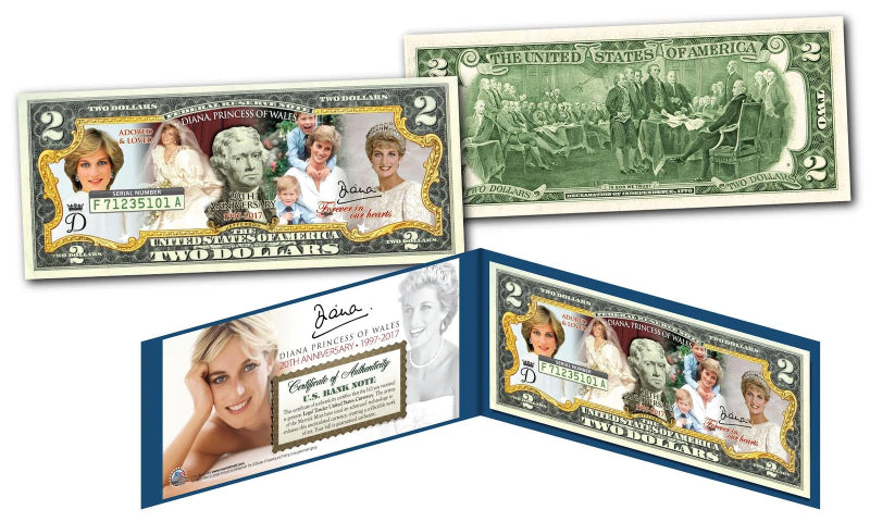 PRINCESS DIANA 1997-2017 20th ANNIVERSARY Genuine Legal Tender U.S. $2 Bill-2