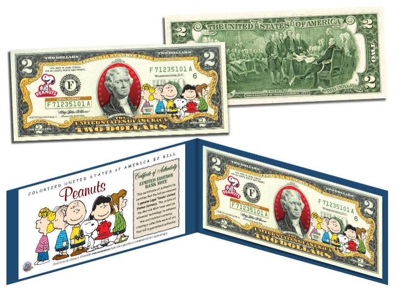 PEANUTS * Charlie Brown & Gang * Legal Tender U.S. $2 Bill *OFFICIALLY LICENSED*-1