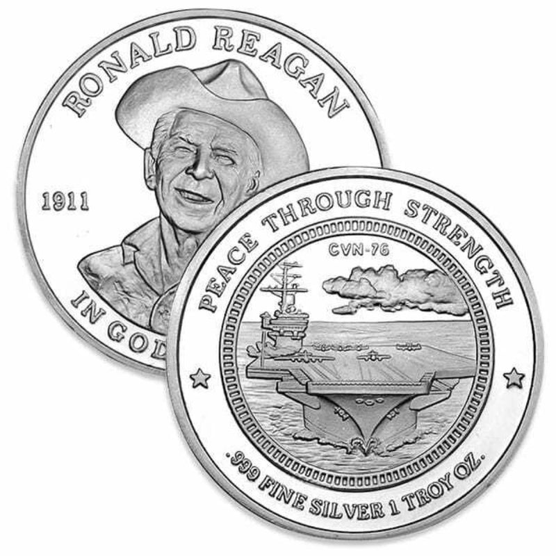 Ronald Reagan Peace Through Strength 1 oz Silver Round .999 Fine BU Coin-3