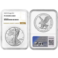 Moneda de plata americana Eagle NGC PF69UC de $1, 2025-W, etiqueta marrón-2