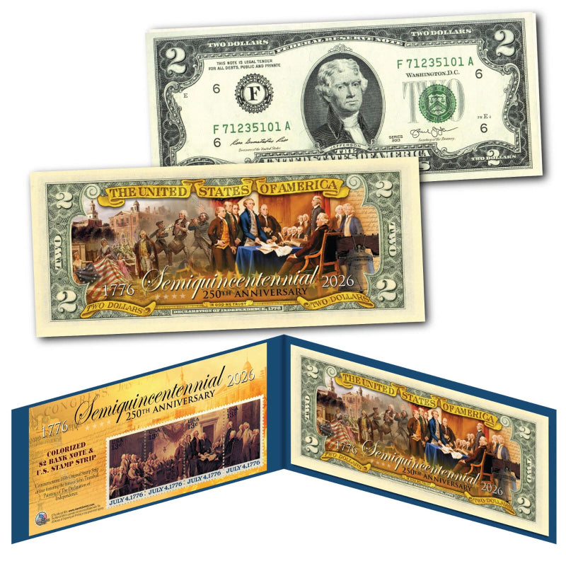 2026 Semiquincentennial USA 250th Anniversary July 4 DOI $2 Bill '76 Stamp Strip-1