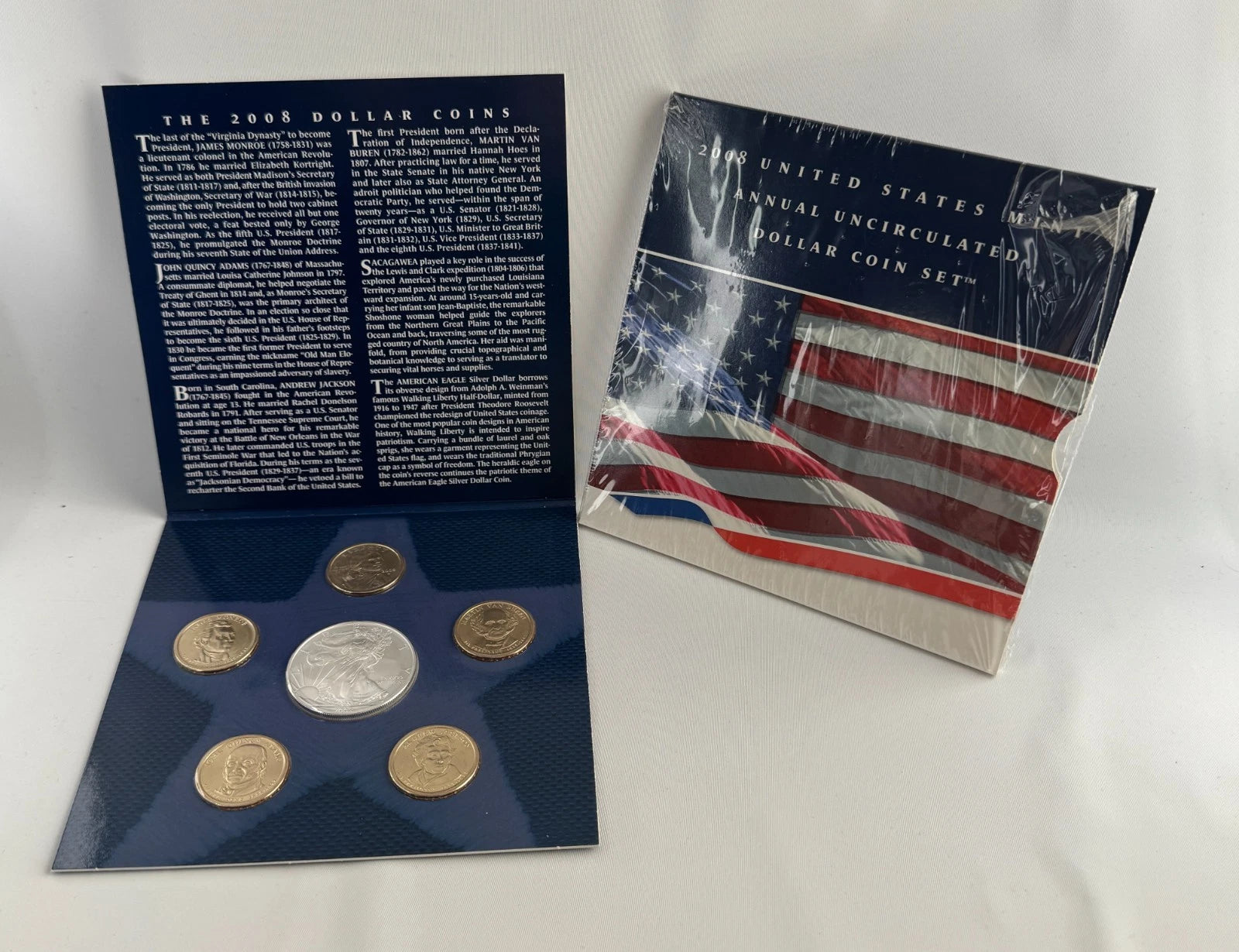 2008 US Mint Annual Uncirculated Dollar 6 Coin Set w/ 1 oz ASE + Golden Dollars-2