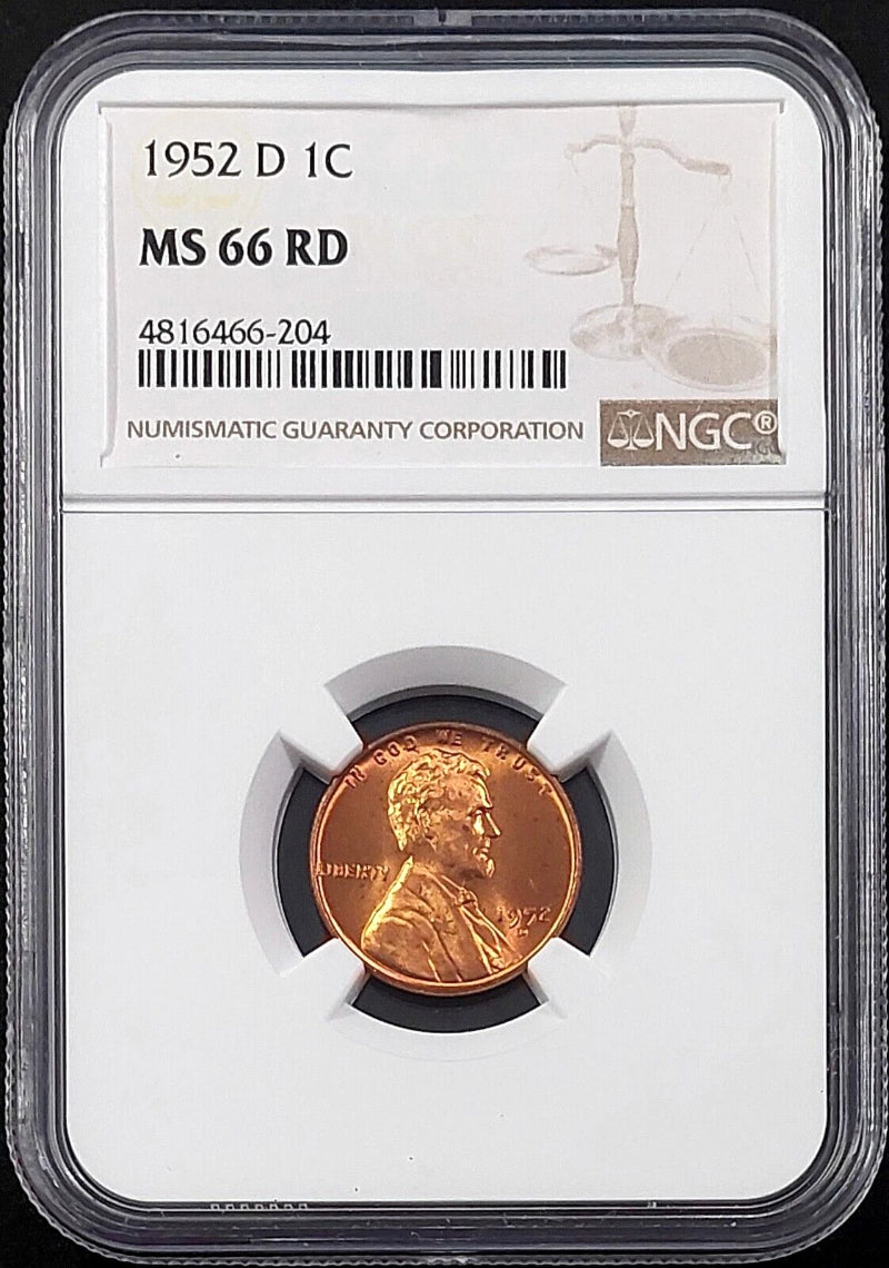 1952 D Lincoln Cent certified MS 66 RD by NGC!
