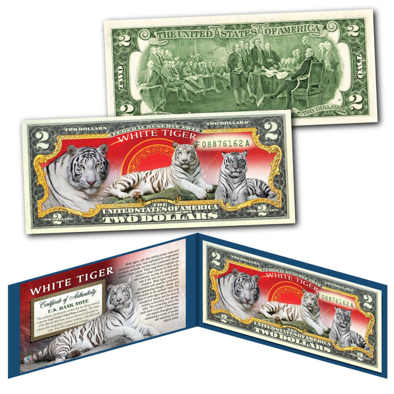 WHITE TIGER Snowy White Rare Asian Bengal Tigers Genuine Legal Tender US $2 Bill-2