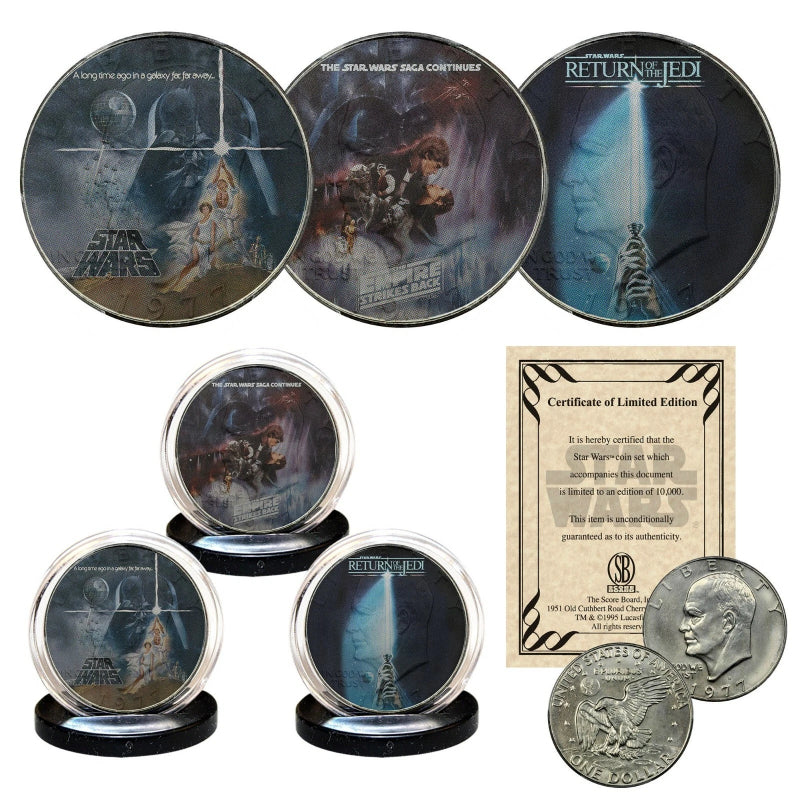 Star Wars / Empire Strikes / Back Return of the Jedi 1977 IKE Dollar 3-Coin Set-2