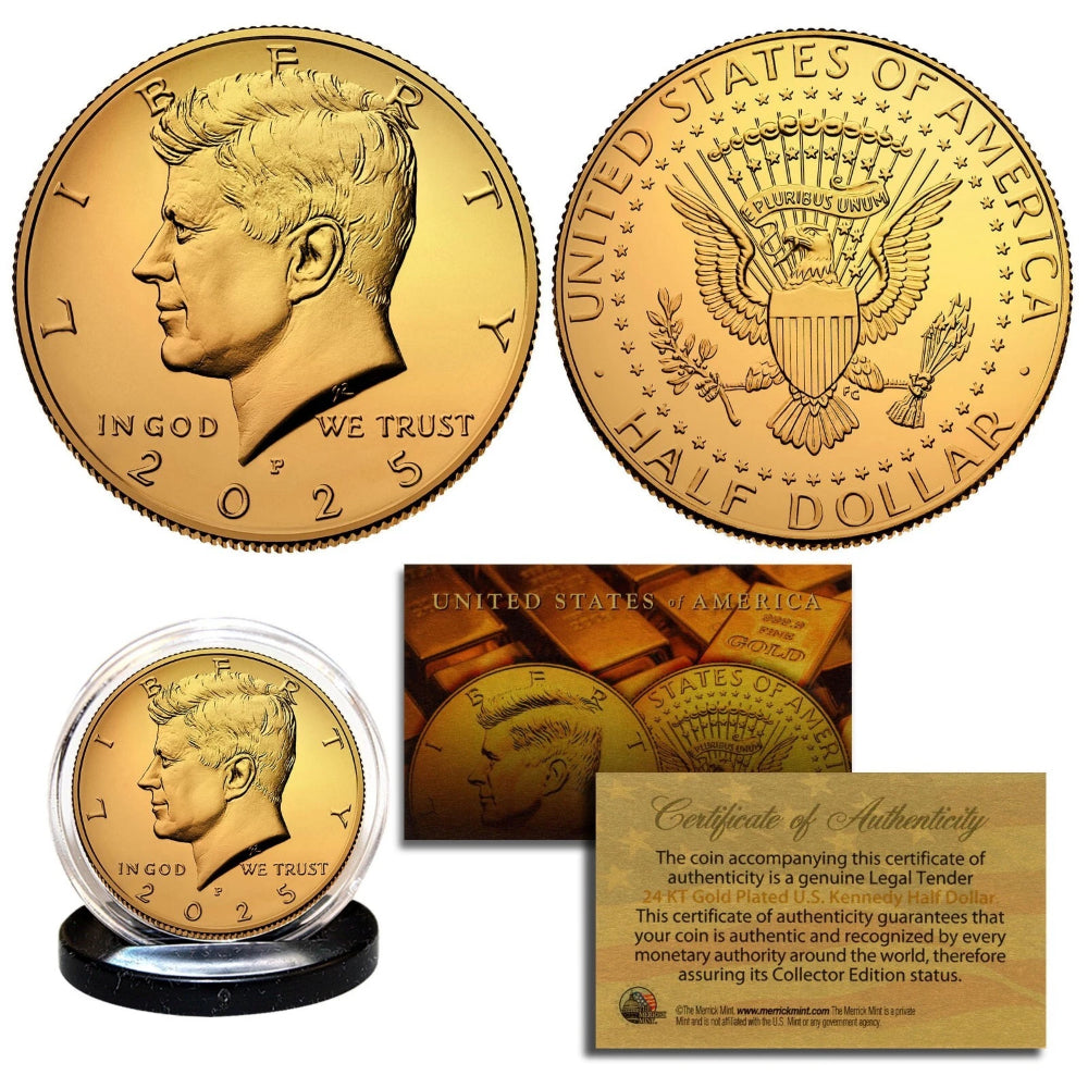 24K GOLD PLATED 2025-P JFK Kennedy Half Dollar Coin (P Mint) - BUY 1 GET 1 FREE-2
