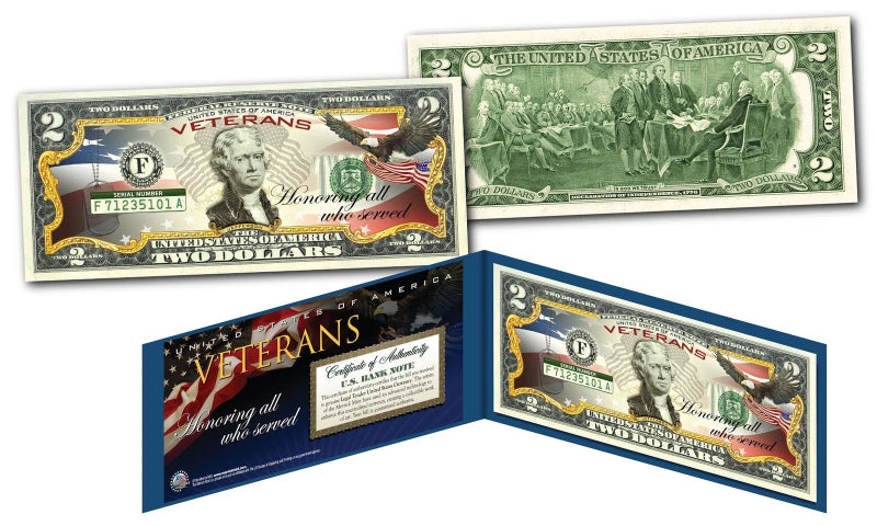 VETERAN'S DAY Veteran Military Genuine Legal Tender U.S. $2 Bill w/Display Folio-1