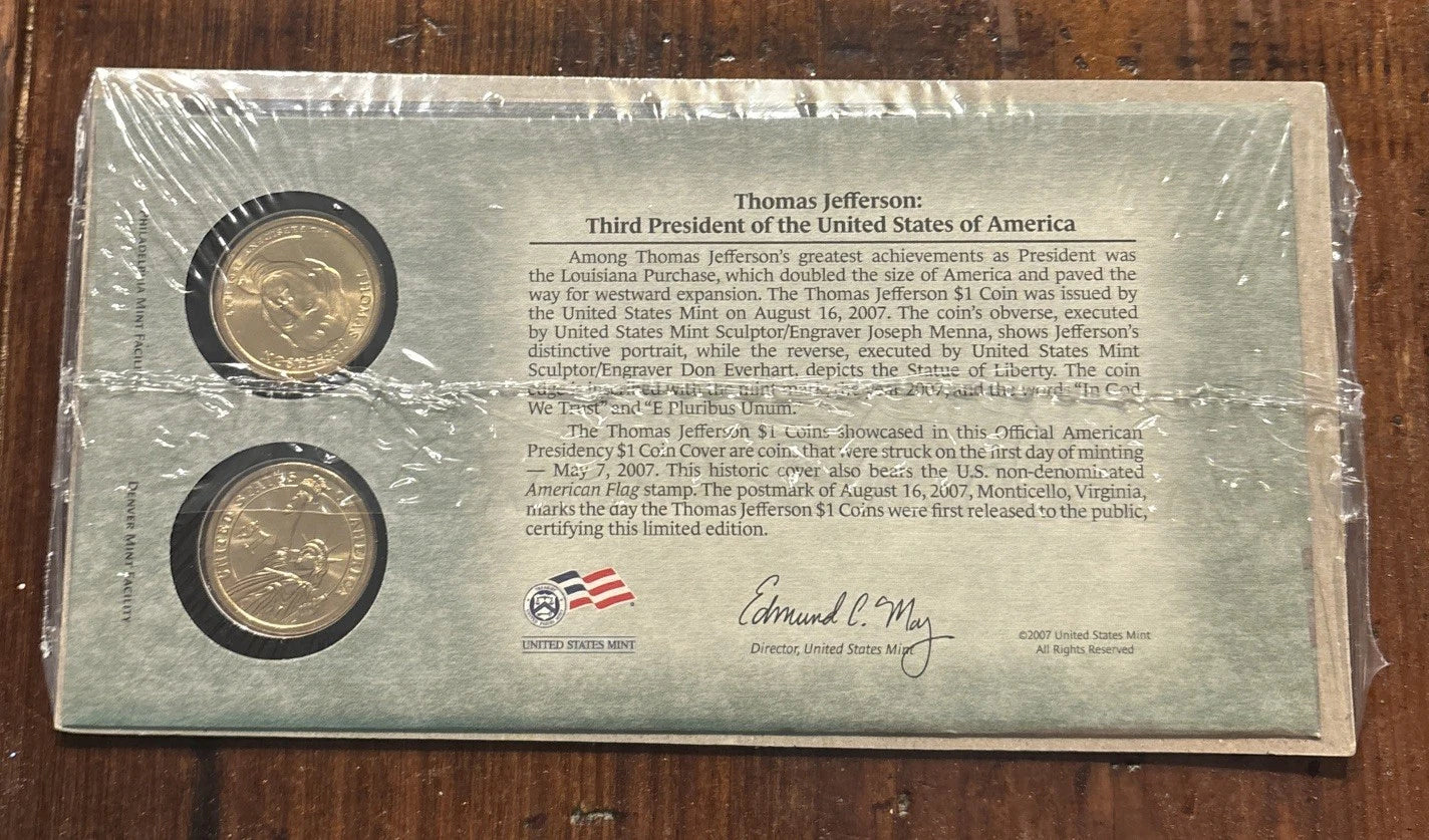 2007 P&D Thomas Jefferson Presidential Dollars - Sealed First Day Cover-2