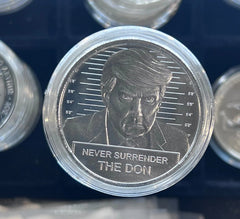1 oz .999 Fine Silver Round Trump The Don Never surrender mugshot BU IN CAPSULE-2