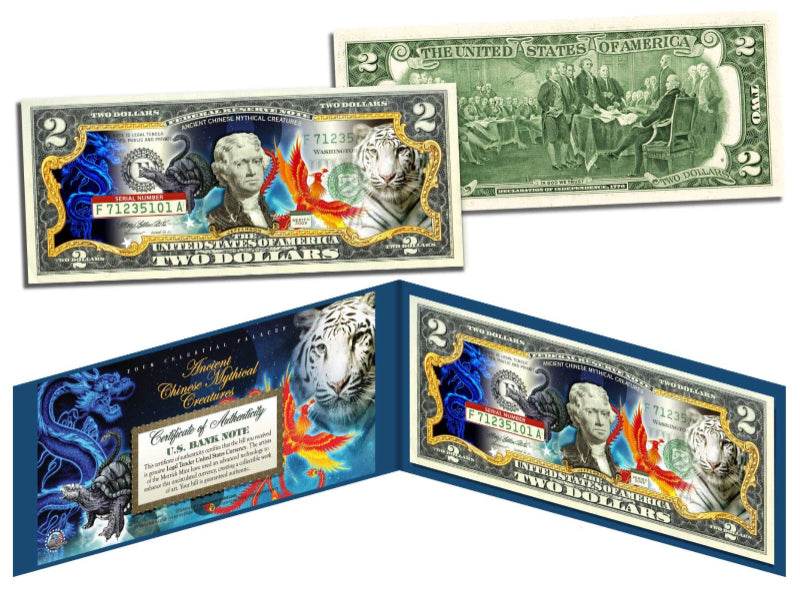 ANCIENT CHINESE MYTHICAL CREATURES $2 Bill U.S. Genuine Legal Tender Lucky Money