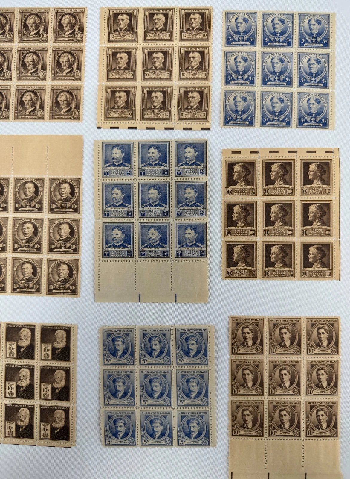 Lot of 9 Mint Never Hinged USPS Stamp Blocks 1940–1949 Famous Americans-2