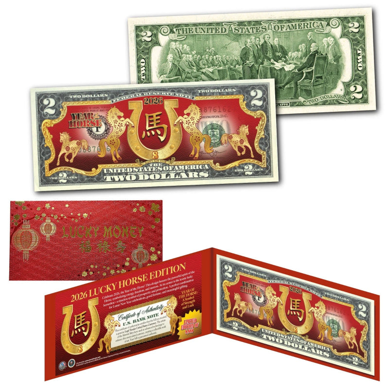 2026 Chinese New Year LUCKY HORSE EDITION Year of HORSE $2 Bill Envelope & Folio-1