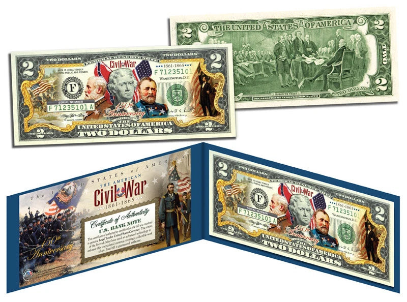 American CIVIL WAR * 150th Anniversary * Legal Tender U.S. $2 Bill *MUST SEE*