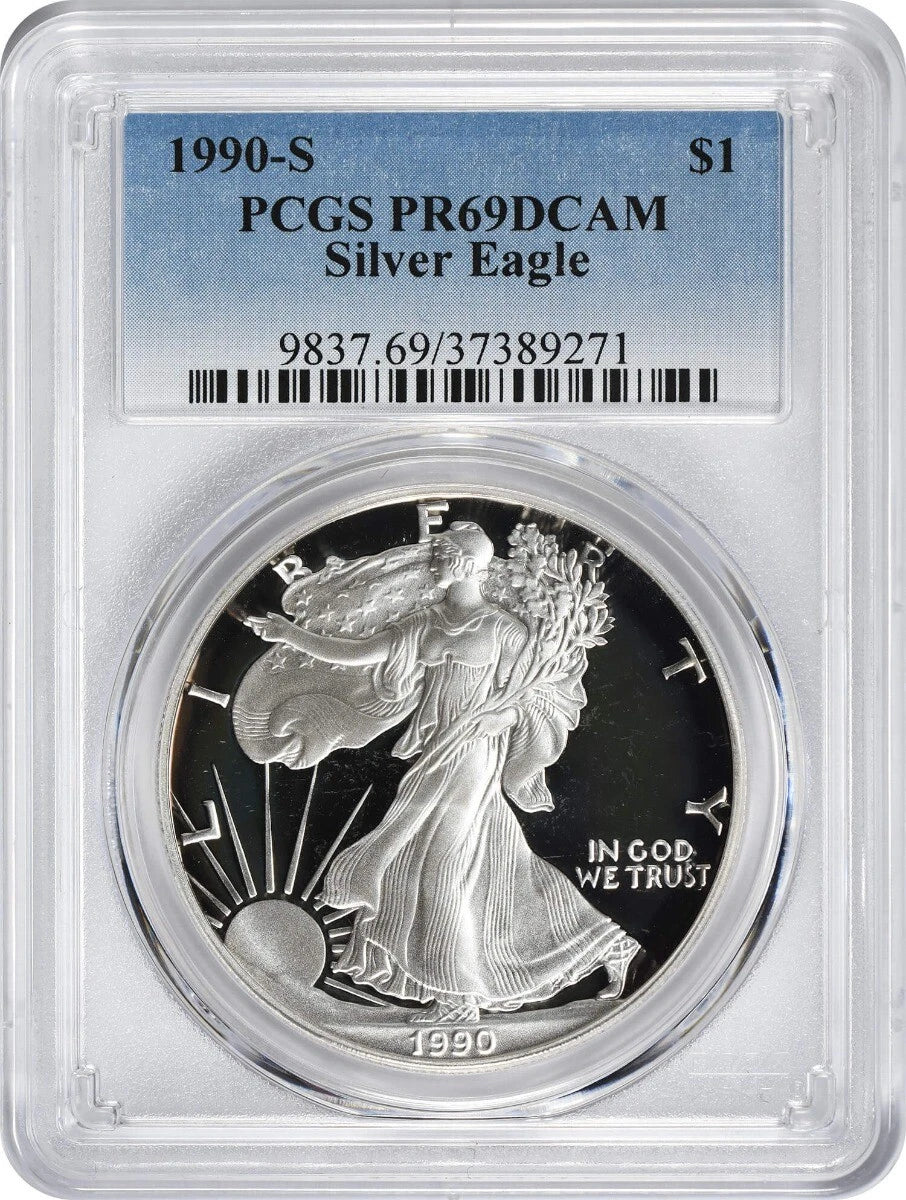 1990-S American Silver Eagle Dollar PR69DCAM PCGS Proof 69 Deep Cameo