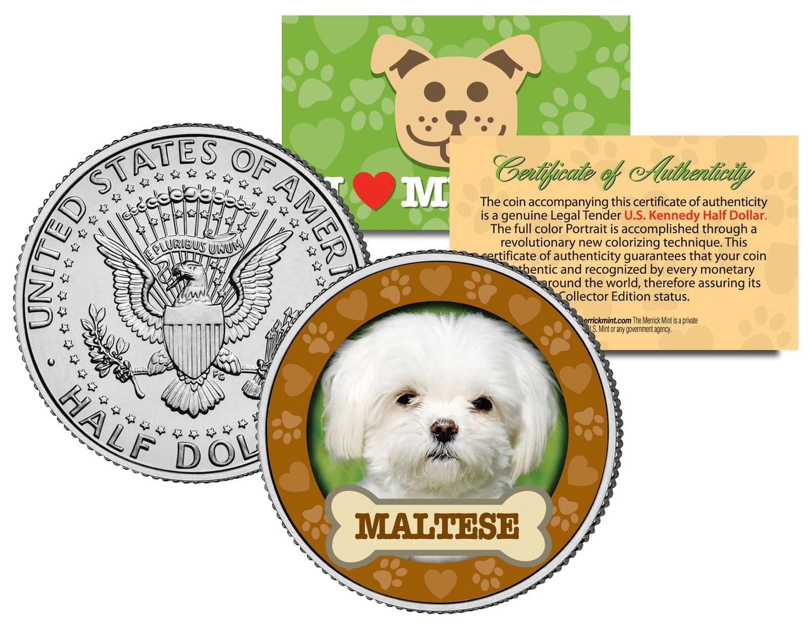 MALTESE Dog JFK Kennedy Half Dollar US Colorized Coin-1