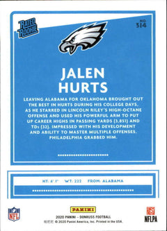 Philadelphia Eagles 2020 Donruss Team Set Jalen Hurts Rated Rookie Card 314-3