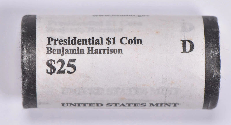 2012 D Benjamin Harrison Presidential $1 Dollar Coin $25 US Mint Roll Unopened-2