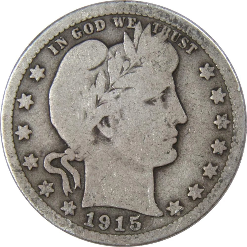 1915 D Barber Quarter G Good 90% Silver 25c US Type Coin Collectible