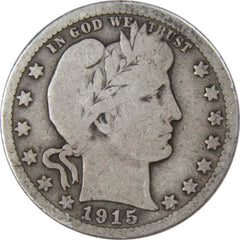 1915 D Barber Quarter G Good 90% Silver 25c US Type Coin Collectible-1