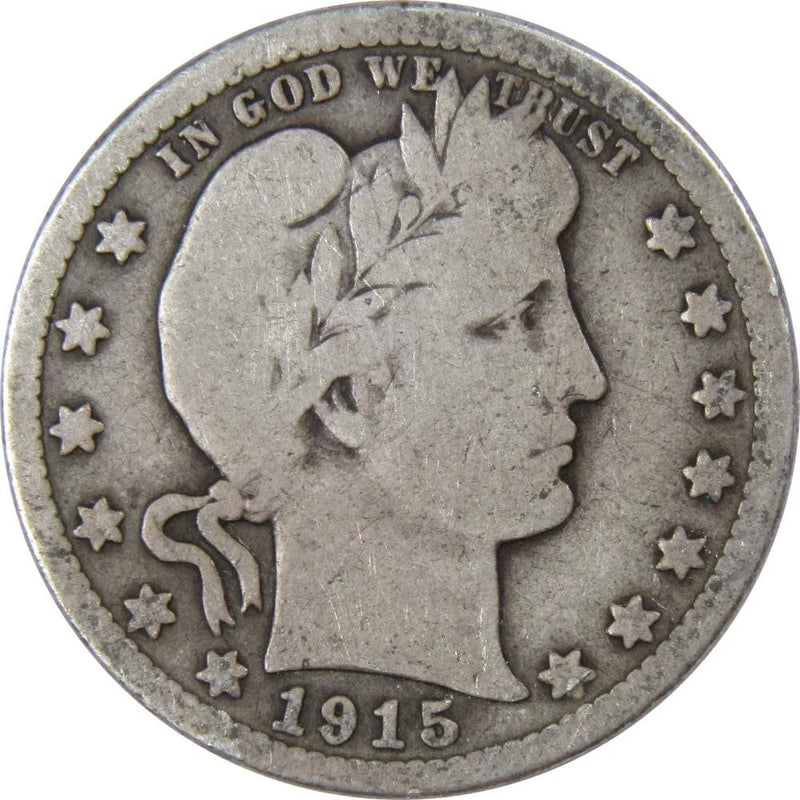 1915 D Barber Quarter G Good 90% Silver 25c US Type Coin Collectible-1