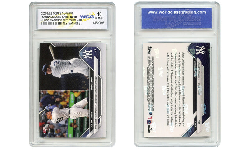 2025 Topps Now AARON JUDGE / BABE RUTH Yankees HR Record Card #40 - GEM MINT 10-2