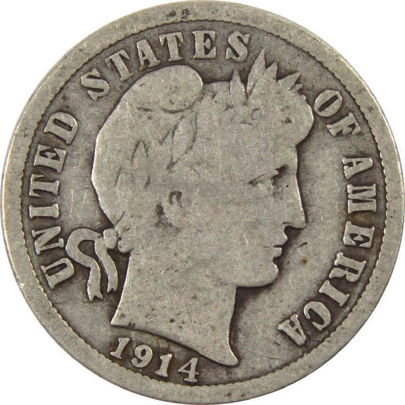 1914 D Barber Dime G Good Silver 10c Coin-1