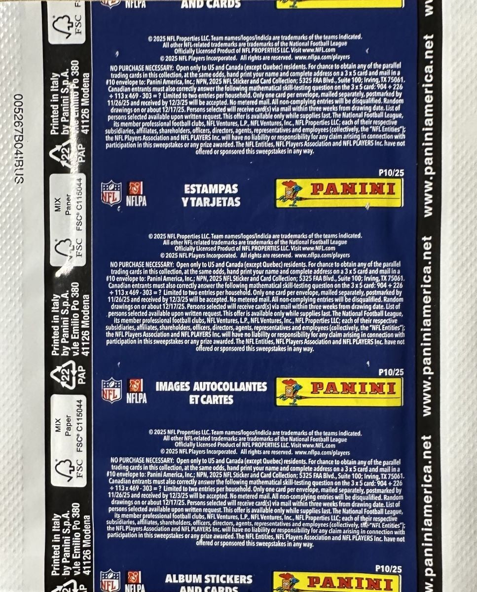 2025 Panini NFL Football Sticker Collection Box 50 Packs 250 Stickers 50 Cards-5