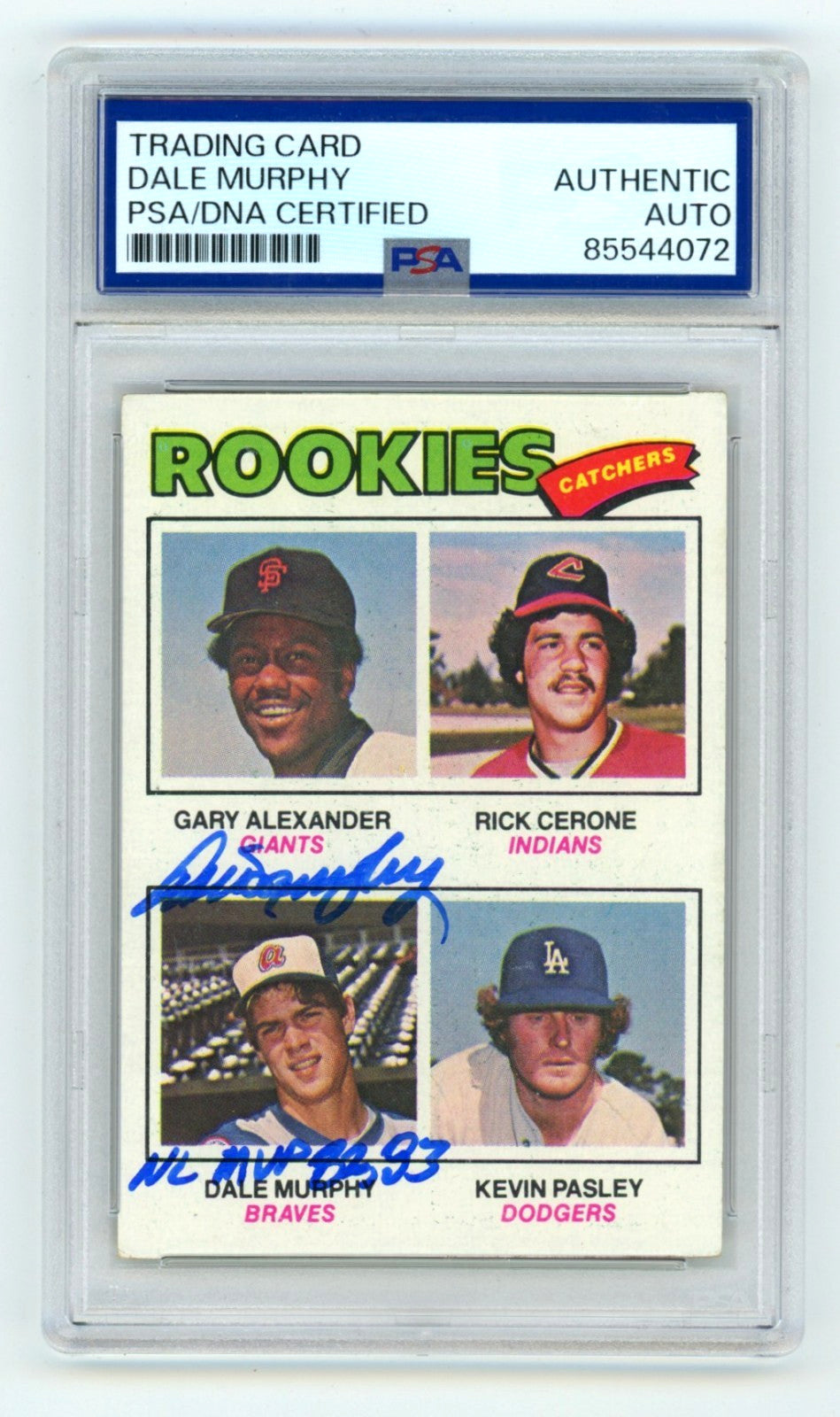 Dale Murphy 1977 Topps #476 Signed Rookie RC w/ NL MVP 82,83 PSA Authentic Auto-1