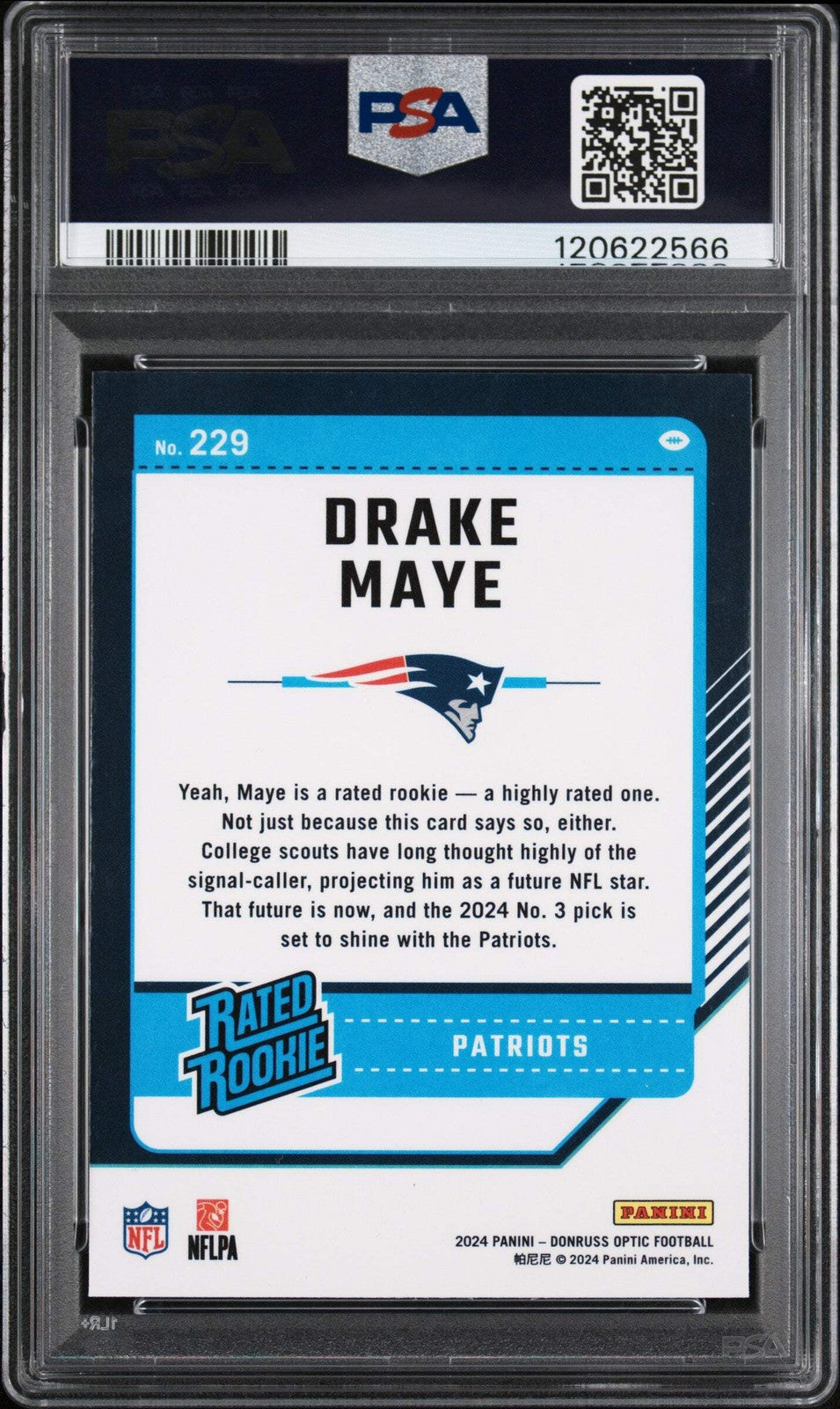 Graded 2024 Panini Donruss Optic Drake Maye #229 Rookie RC Football Card PSA 10-2