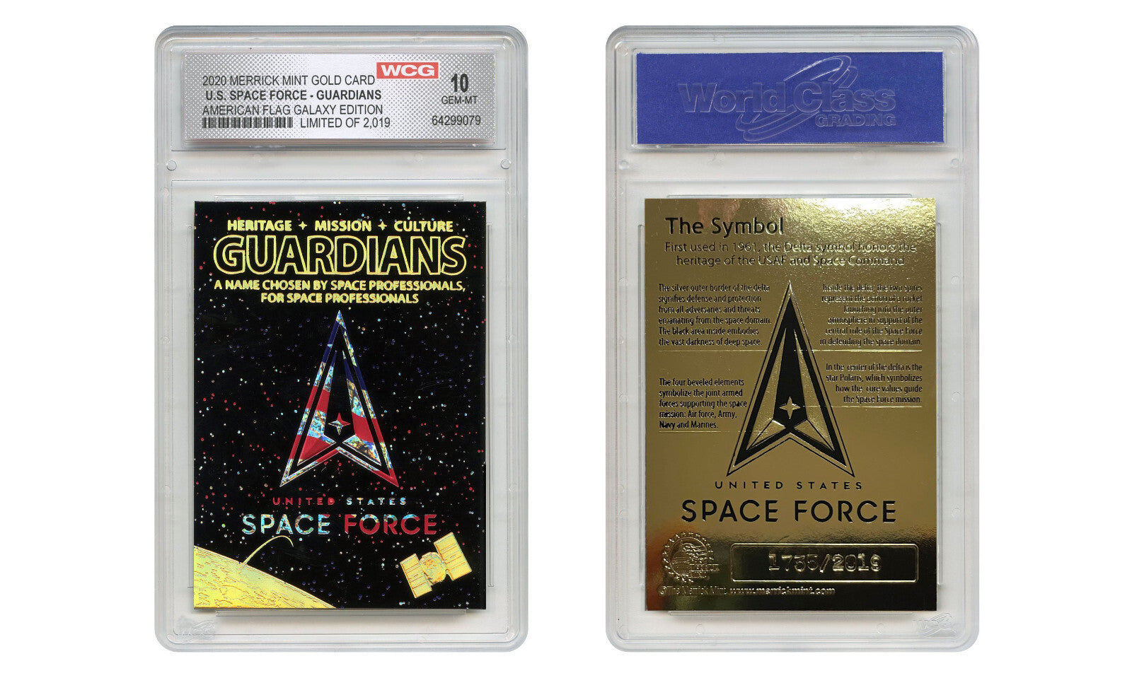 SPACE FORCE USSF USA FLAG HOLOGRAM Galaxy Gold Rookie Card S/N 2019 Gem-Mint 10