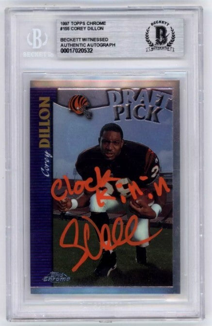 Corey Dillon 1997 Topps Chrome #155 Rookie RC Signed w/ Ins Beckett BAS BGS Auto-1