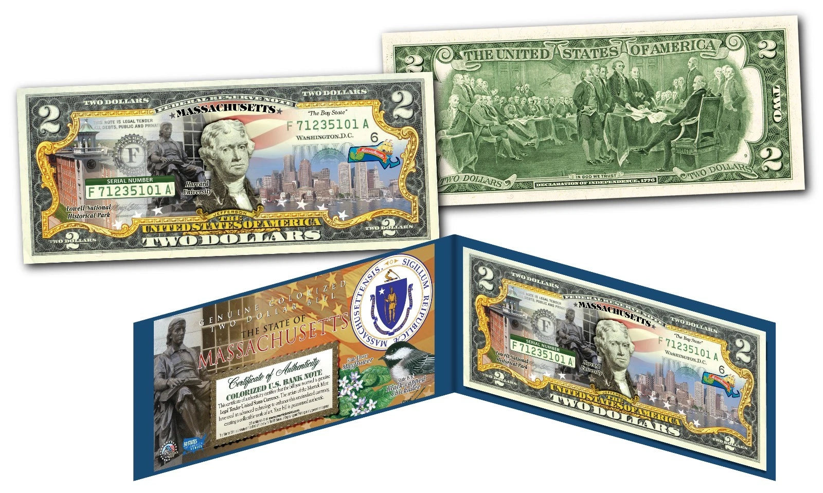 MASSACHUSETTS OFFICIAL Genuine Legal Tender $2 Bill Honoring America's 50 States-2
