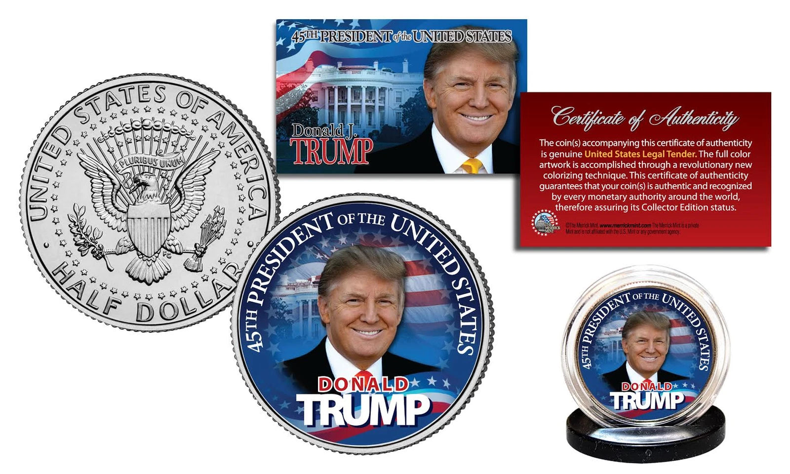 DONALD TRUMP Official JFK Half Dollar U.S Coin w/ COA - LIMITED EDITION of 500-1