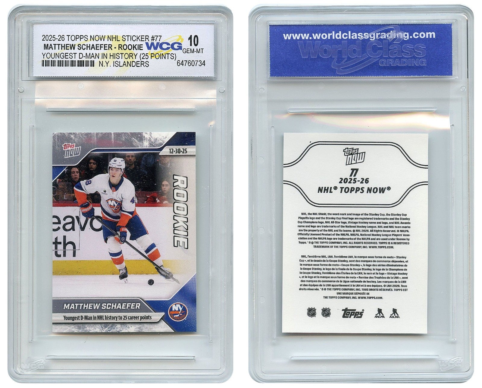 2025 Topps NHL MATTHEW SCHAEFER #1 Pick Rookie Sticker Card RC #77 - GEM-MINT 10