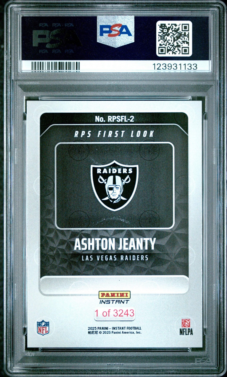 Graded 2025 Panini Ashton Jeanty #RPSFL2 RPS First Look RC Football Card PSA 10