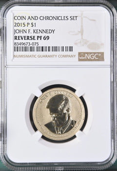 2015 P John F. Kennedy $1 Coin and Chronicles NGC Reverse PF 69-2