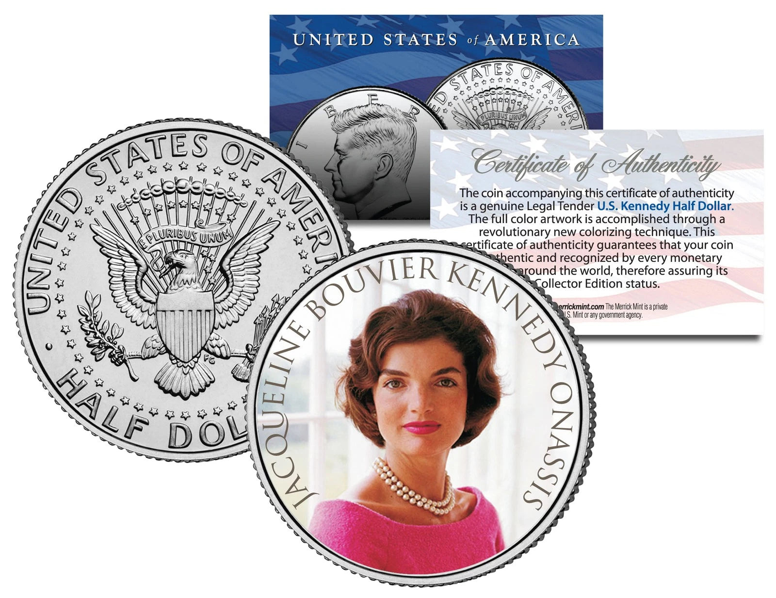 Jackie O JFK Kennedy Half Dollar Coin wearing her Legendary Pearl Necklace photo-1