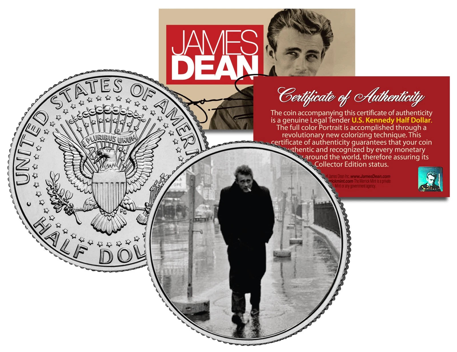 JAMES DEAN *1955 NYC Boulevard of Broken Dreams* JFK Kennedy Half Dollar US Coin
