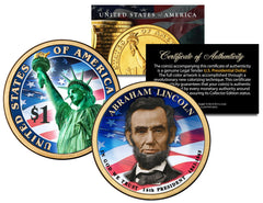 COLORIZED 2-sided 2010 ABRAHAM LINCOLN Presidential $1 Dollar US President Coin-1